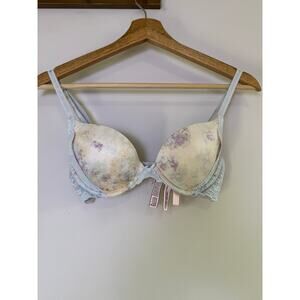 Victoria’s Secret Dream Angels Push Up Bra 32C Floral Lace Blue